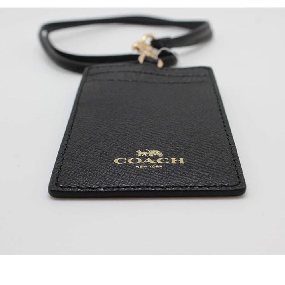 Coach ID Lanyard Badge Holder In Crossgrain Leather (Black/Gold) (new)